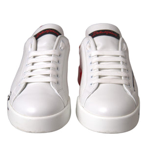 Dolce & Gabbana White Red Leather Logo Low Top Sneakers Shoes