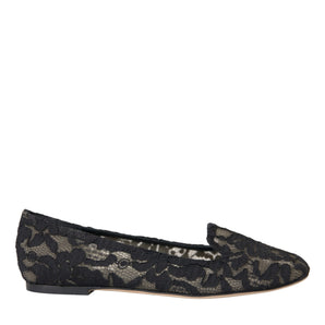 Dolce & Gabbana Black Floral Taormina Lace Loafer Flat Shoes