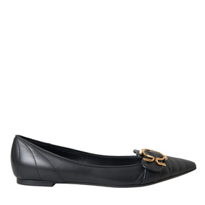 Dolce & Gabbana Black Devotion Leather Pointy Flats Shoes