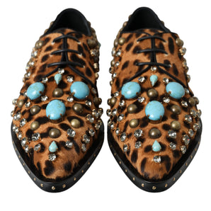 Dolce & Gabbana Brown Leopard Hair Crystal Dress Broque Shoes