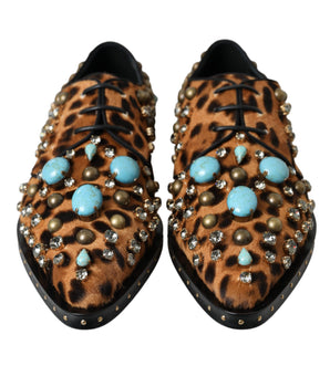 Dolce & Gabbana Brown Leopard Hair Crystal Dress Broque Shoes