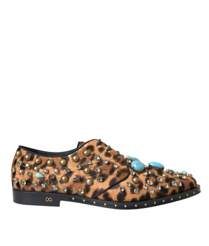 Dolce & Gabbana Brown Leopard Hair Crystal Dress Broque Shoes