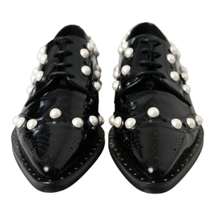 Dolce & Gabbana Black Leather Faux Pearl Dress Broque Shoes