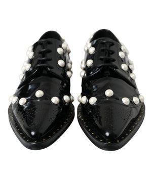 Dolce & Gabbana Black Leather Faux Pearl Dress Broque Shoes