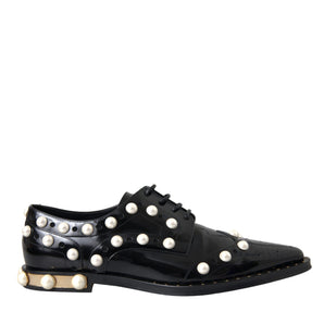 Dolce & Gabbana Black Leather Faux Pearl Dress Broque Shoes