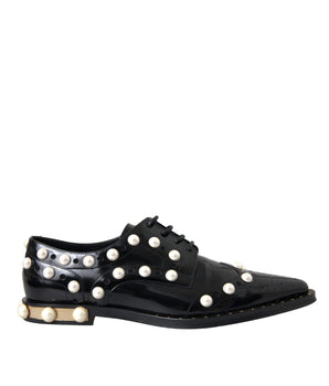 Dolce & Gabbana Black Leather Faux Pearl Dress Broque Shoes