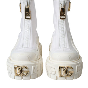 Dolce & Gabbana White Leather Rubber Logo Ankle Boots Shoes