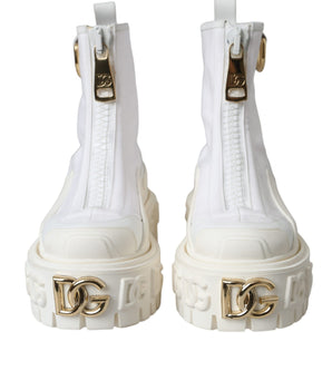 Dolce &amp; Gabbana White Leather Rubber Logo Ankle Boots Shoes