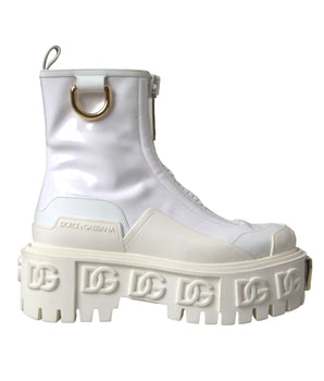 Dolce &amp; Gabbana White Leather Rubber Logo Ankle Boots Shoes