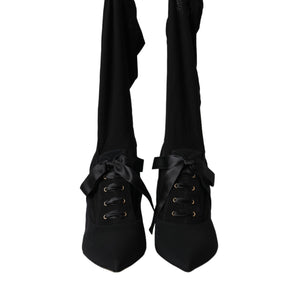 Dolce & Gabbana Black Stiletto Heels Mid Calf Boots Shoes