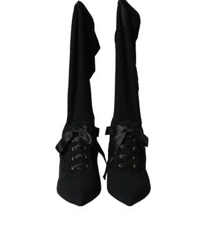 Dolce & Gabbana Black Stiletto Heels Mid Calf Boots Shoes