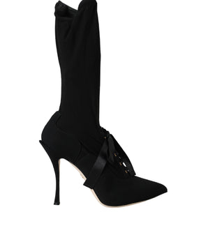 Dolce & Gabbana Black Stiletto Heels Mid Calf Boots Shoes