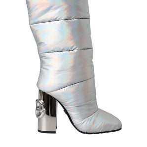 Dolce & Gabbana Silver Padded DG Logo Heels Boots Shoes