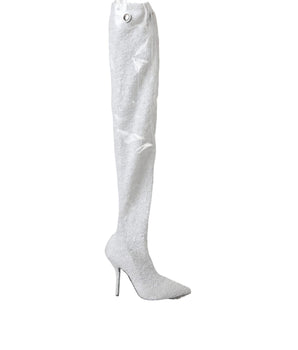 Dolce &amp; Gabbana White Heels Stiletto Knee High Boots Shoes