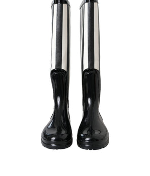 Dolce & Gabbana Black Rubber Knee High Flat Boots Shoes