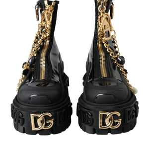 Dolce & Gabbana Black Rubber Embellished Trekking Boots Shoes