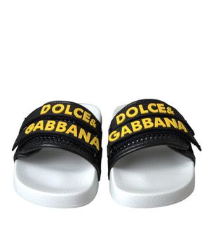 Dolce &amp; Gabbana Blanco Negro Logo Ropa de playa Pisos Sandalias Zapatos