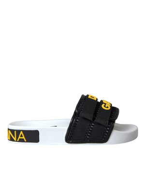 Dolce &amp; Gabbana Blanco Negro Logo Ropa de playa Pisos Sandalias Zapatos