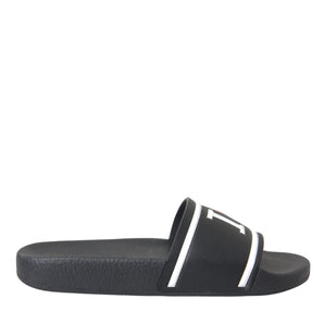 Dolce & Gabbana Black Leather I Love D&G Sandals Slides Shoes