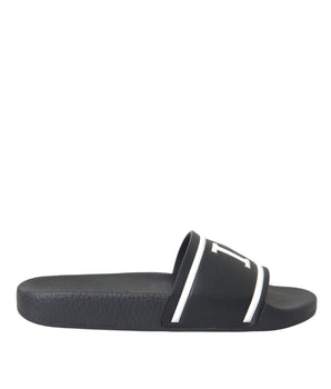 Dolce & Gabbana Black Leather I Love D&G Sandals Slides Shoes