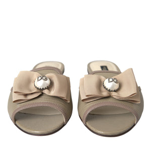 Dolce & Gabbana Beige Logo Pearl Flats Sandals Slides Shoes