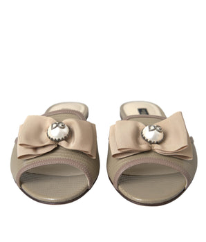 Dolce & Gabbana Beige Logo Pearl Flats Sandals Slides Shoes
