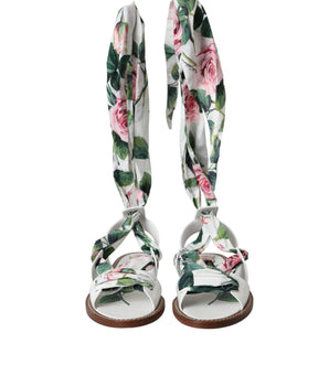 Dolce & Gabbana Multicolor Floral Print Ankle Wrap Sandals Shoes
