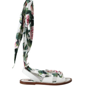 Dolce & Gabbana Multicolor Floral Print Ankle Wrap Sandals Shoes