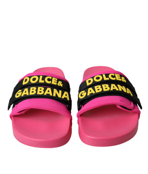 Dolce & Gabbana Pink Black Logo Beachwear Flats Sandals Shoes