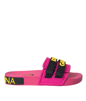 Dolce & Gabbana Pink Black Logo Beachwear Flats Sandals Shoes