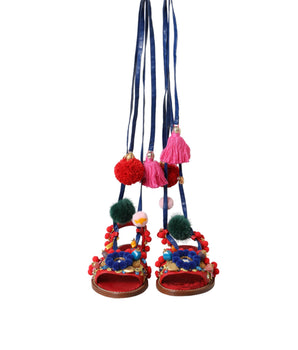 Dolce & Gabbana Multicolor Pom Pom Fur Wrap Sandals Shoes
