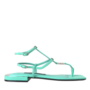 Dolce & Gabbana Aqua Green Leather Ankle Strap Flats Sandals Shoes