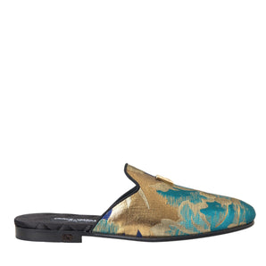 Dolce & Gabbana Multicolor Jacquard DG Logo Mule Flat Sandals Shoes