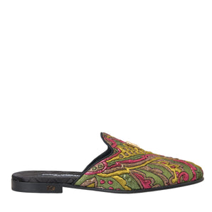 Dolce & Gabbana Multicolor Brocade DG Logo Mule Flat Sandals Shoes