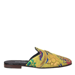 Dolce & Gabbana Multicolor Jacquard DG Logo Mule Flat Sandals Shoes