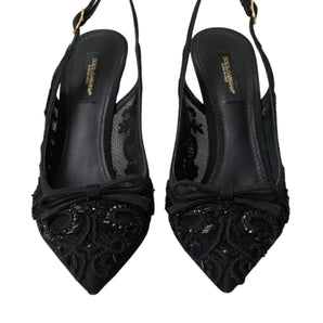 Dolce & Gabbana Black Tulle Ricamo Heels Slingbacks Shoes