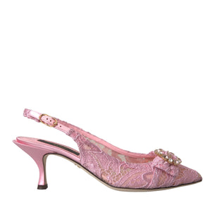 Dolce & Gabbana Pink Taormina Lace Crystal Heel Slingbacks Shoes