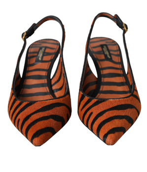 Dolce &amp; Gabbana Zapatos destalonados de piel de cebra en negro y naranja