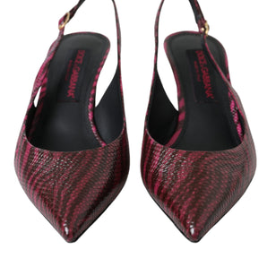 Dolce & Gabbana Maroon Zebra Leather Heels Slingbacks Shoes