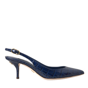 Dolce & Gabbana Dark Blue Croc Leather Slingbacks Shoes