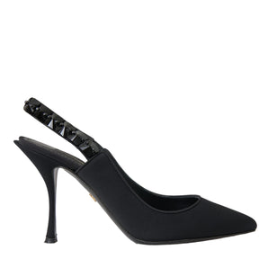 Dolce & Gabbana Black Crystal Charmeuse Slingbacks Shoes