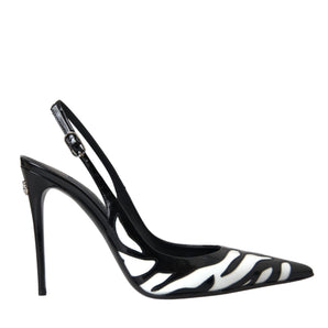 Dolce & Gabbana Black White Zebra Leather Slingback Shoes