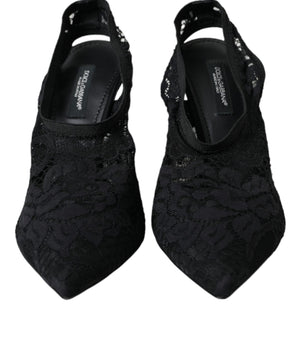 Dolce & Gabbana Black Lace Stretch Heels Slingbacks Shoes