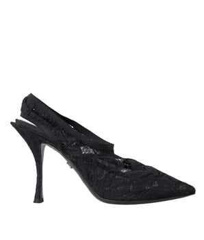 Dolce & Gabbana Black Lace Stretch Heels Slingbacks Shoes
