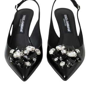 Dolce & Gabbana Black Patent Leather Crystal Slingback Shoes