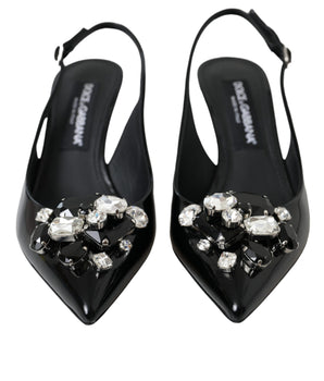 Dolce & Gabbana Black Patent Leather Crystal Slingback Shoes