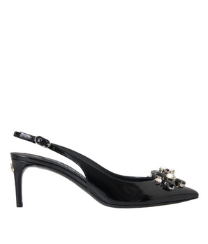 Dolce & Gabbana Black Patent Leather Crystal Slingback Shoes