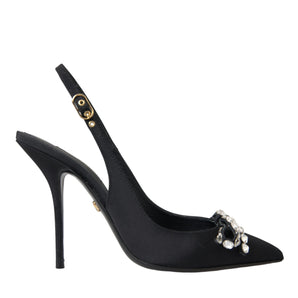 Dolce & Gabbana Black Crystal Embellished Slingback Shoes