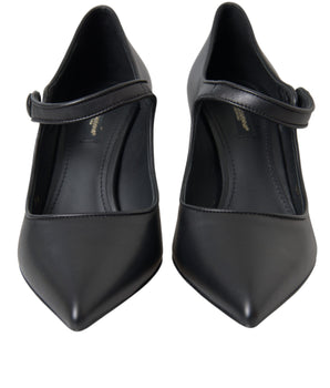 Dolce & Gabbana Black Leather Logo Heels Mary Janes Pumps Shoes