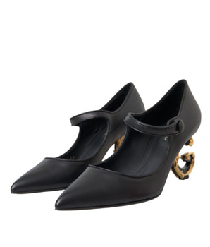 Dolce & Gabbana Black Leather Logo Heels Mary Janes Pumps Shoes